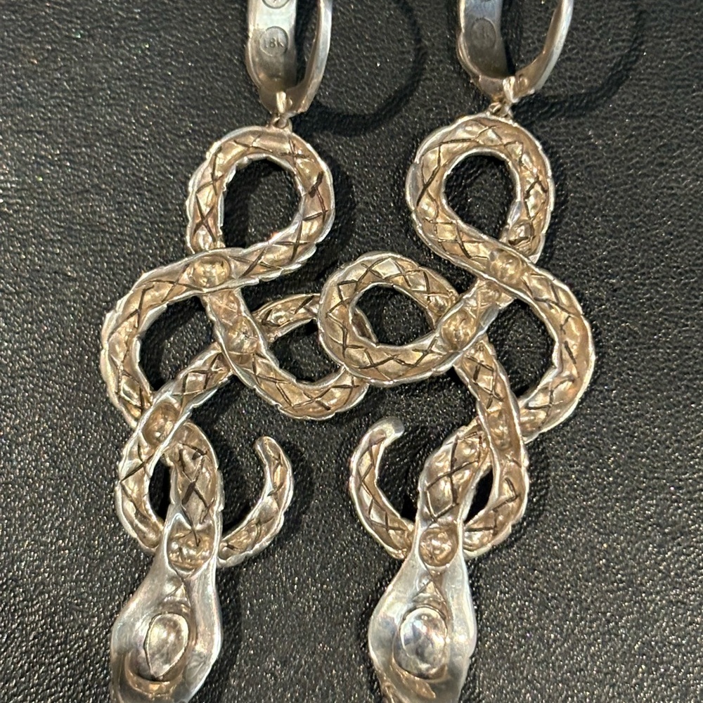 John Hardy Naga Silver Drop Earrings with Intricate Curves - Picture 4 of 5